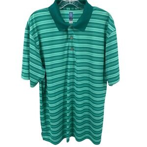 PGA Tour Mens Golf Polo Shirt XL Green Striped Airflux Short Sleeve Golf Outdoor